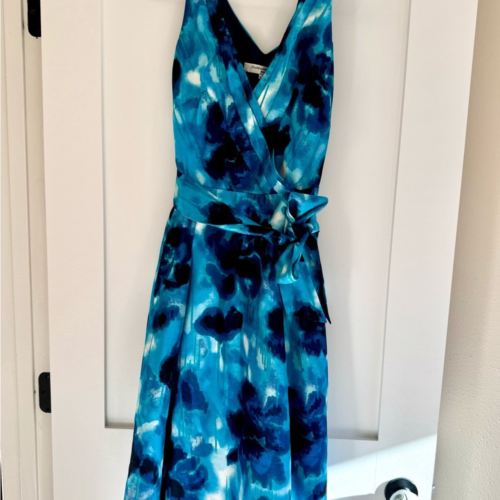 Evan Picone Blue and Black Sleeveless Halter Sundress